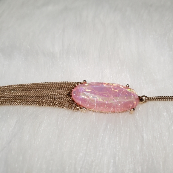 Pink Fringe Pendant Gold Necklace - Picture 5 of 7